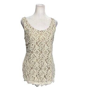 Maurices Cream Mixed Media Lace Front Sleeveless Size Small